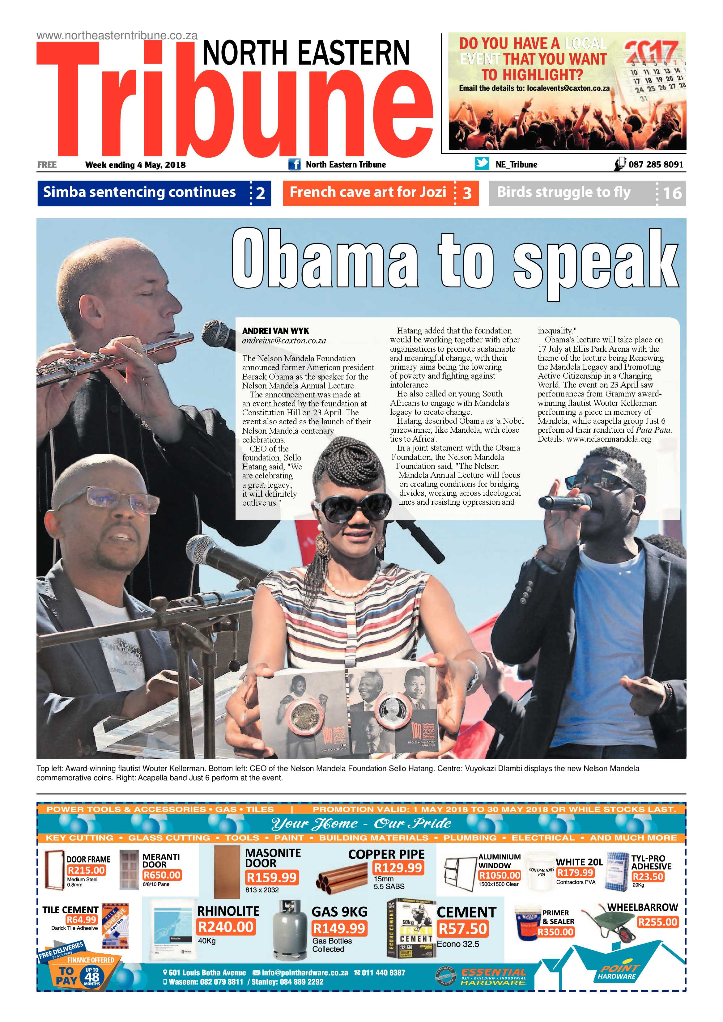 North Eastern Tribune 4 May 2018 page 1