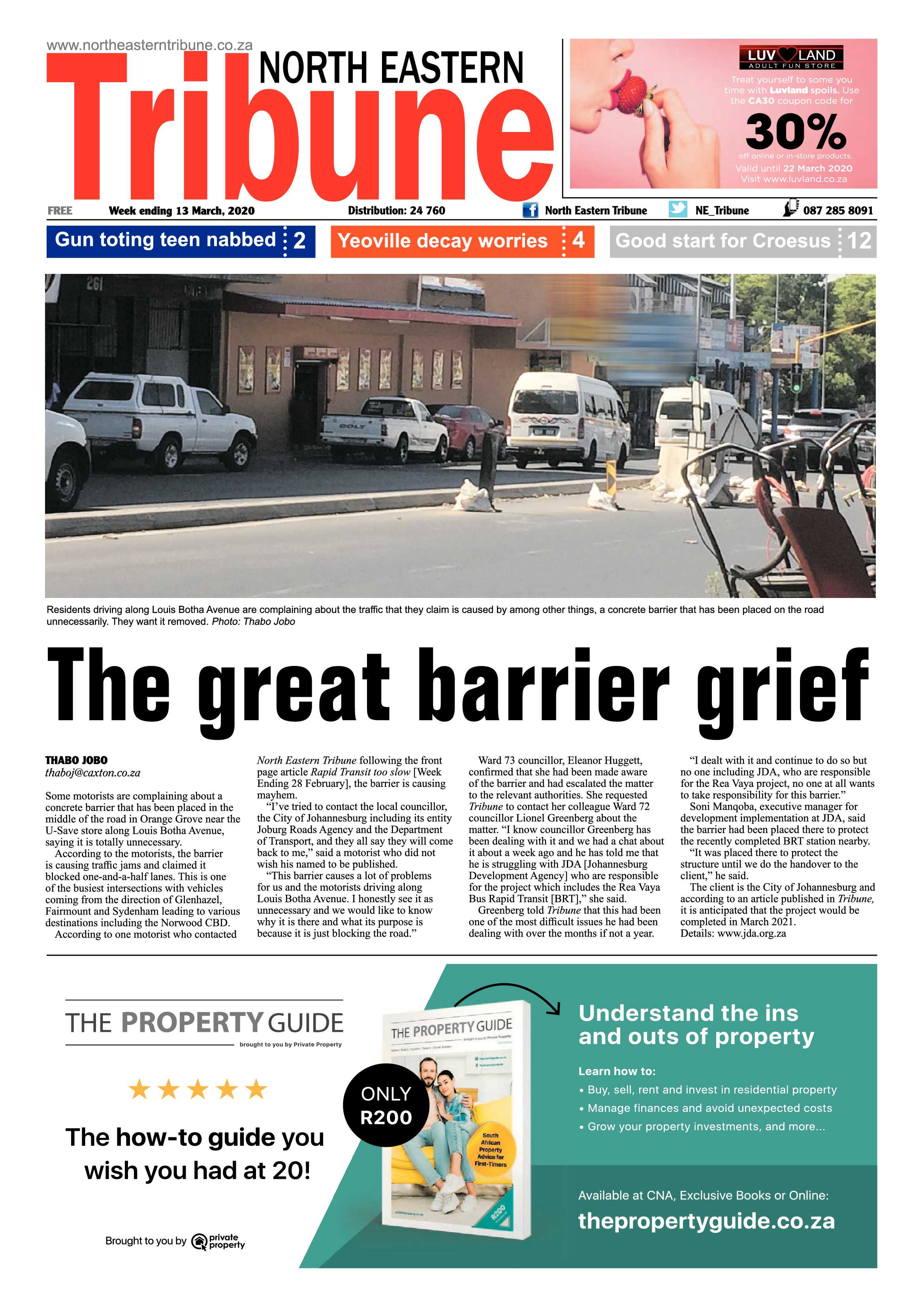 North Eastern Tribune 13 March 2020 page 1