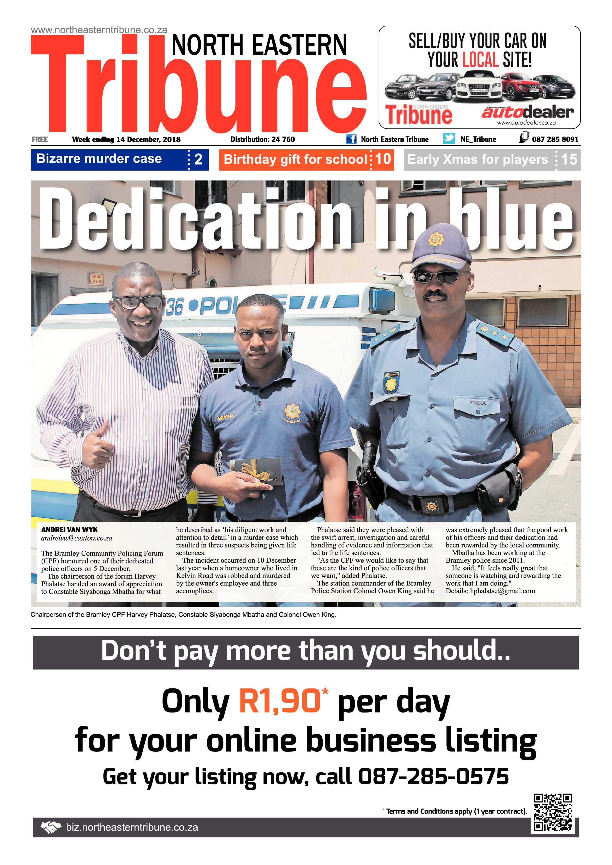 North Eastern Tribune 14 December, 2018 page 1