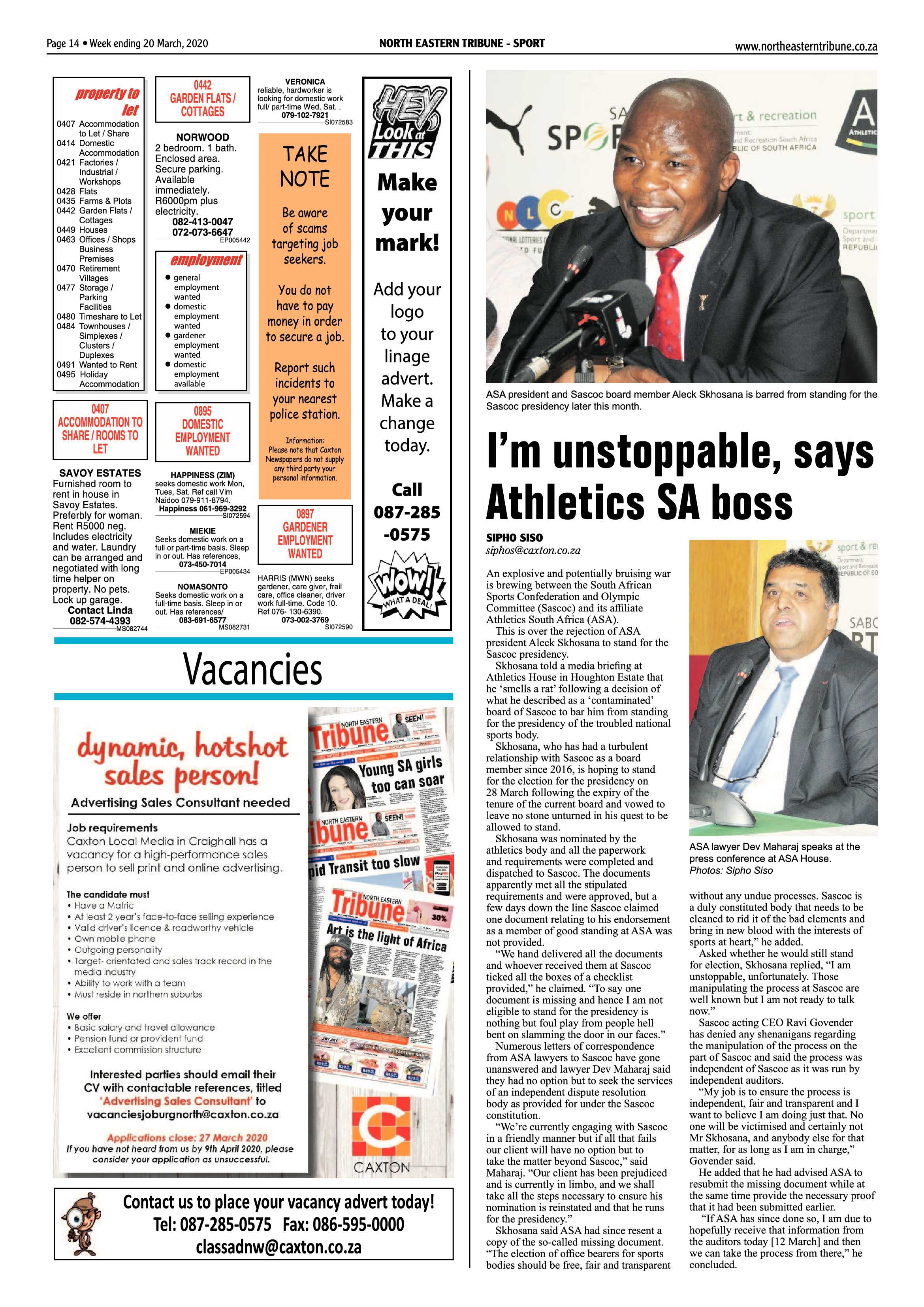 North Eastern Tribune 20 March 2020 page 14