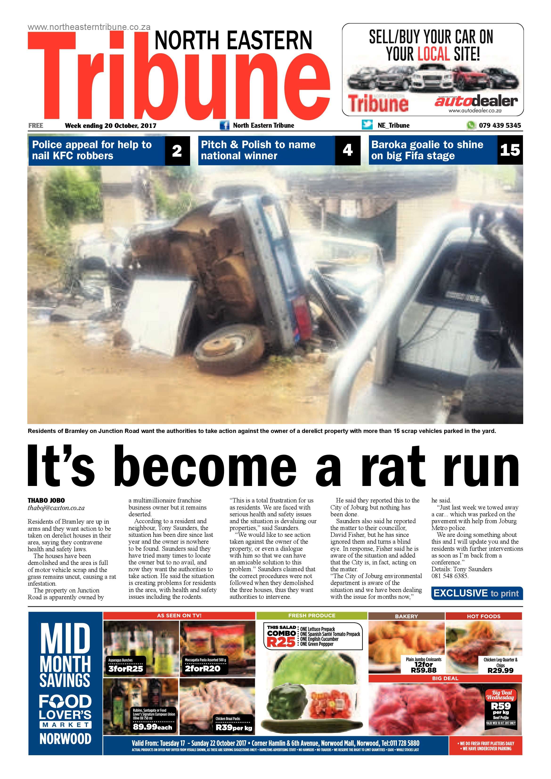 North Eastern Tirbune 20 October 2017 page 1