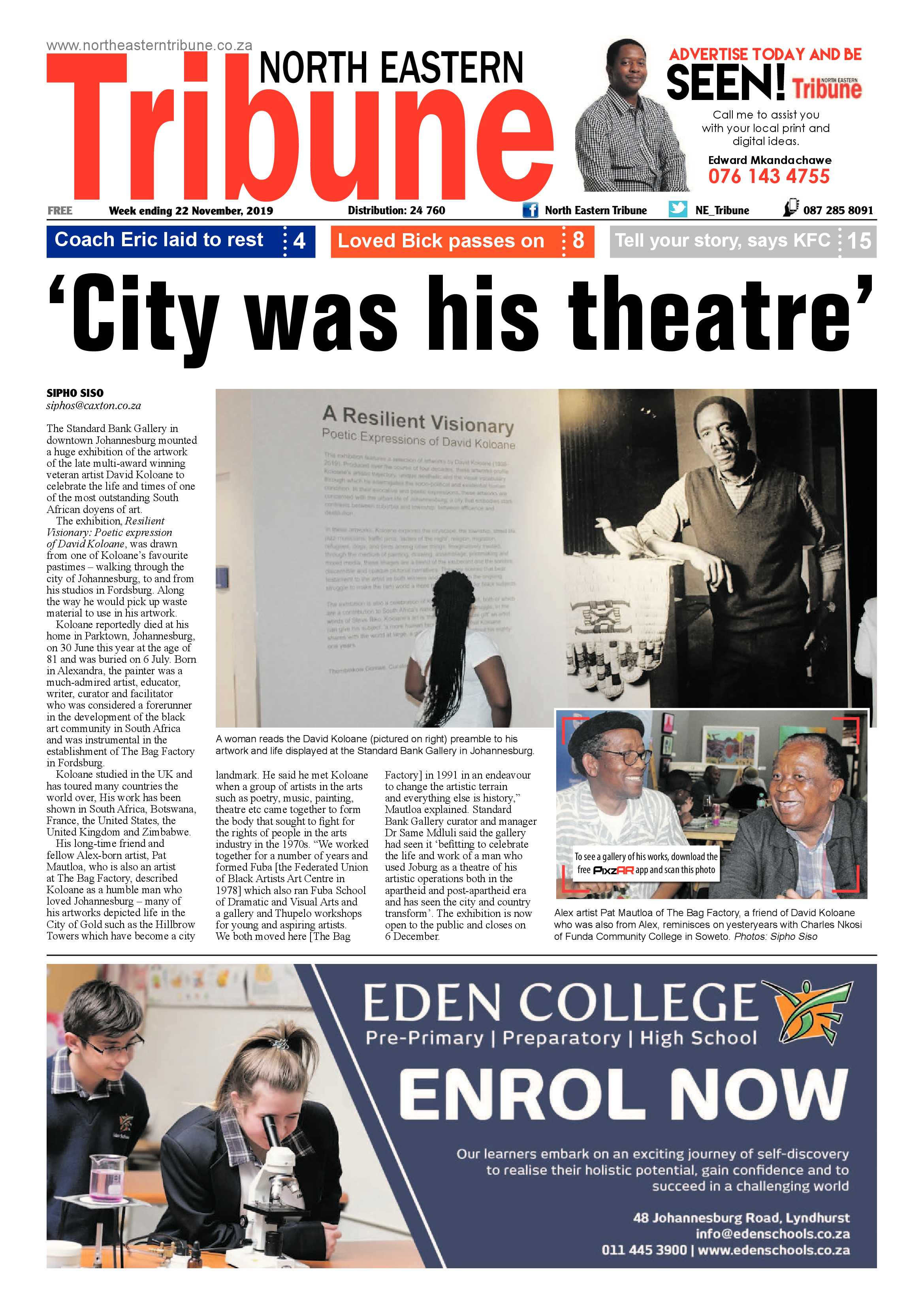 North Eastern Tribune 22 November, 2019 page 1