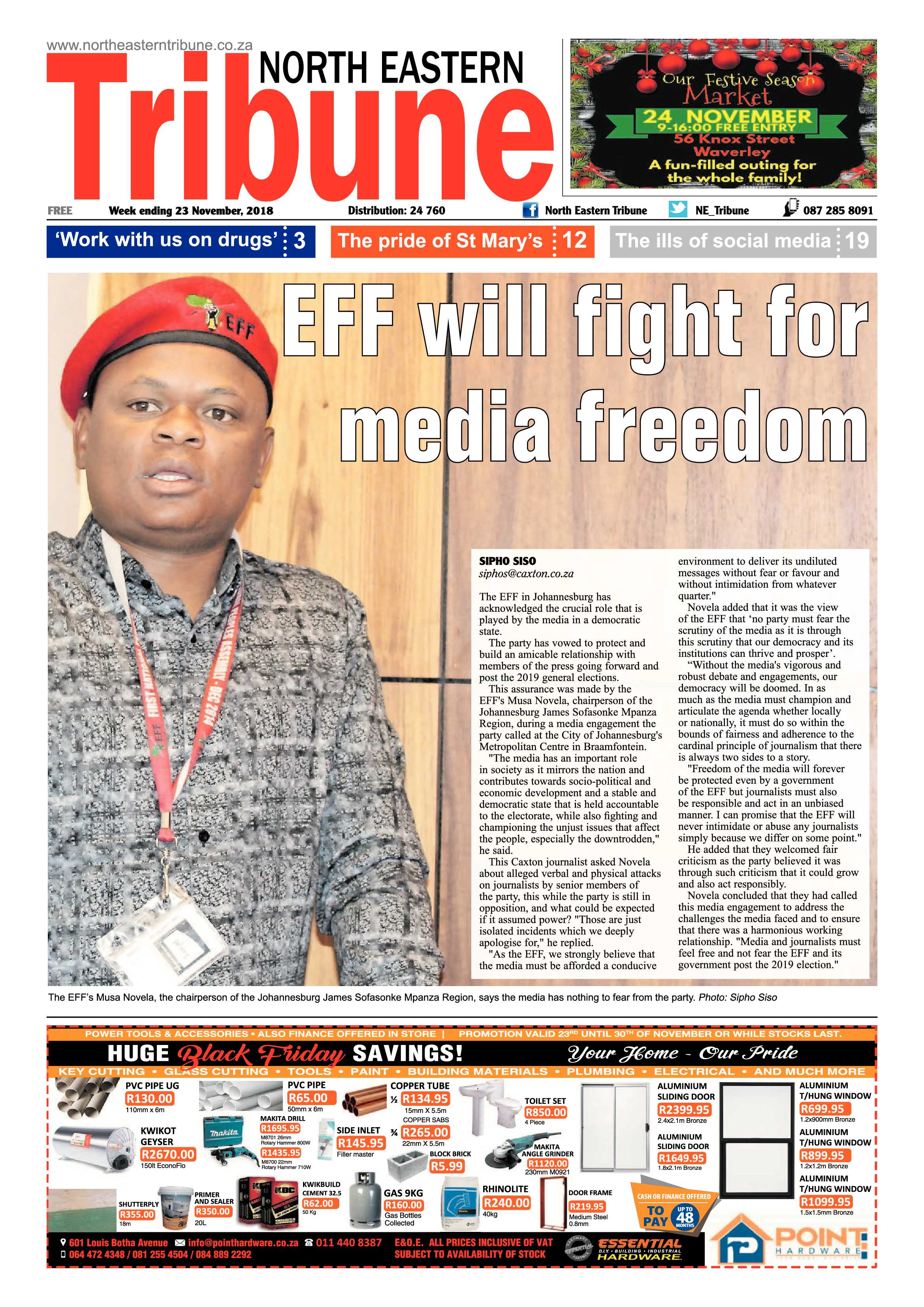 North Eastern Tribune 23 November, 2018 page 1