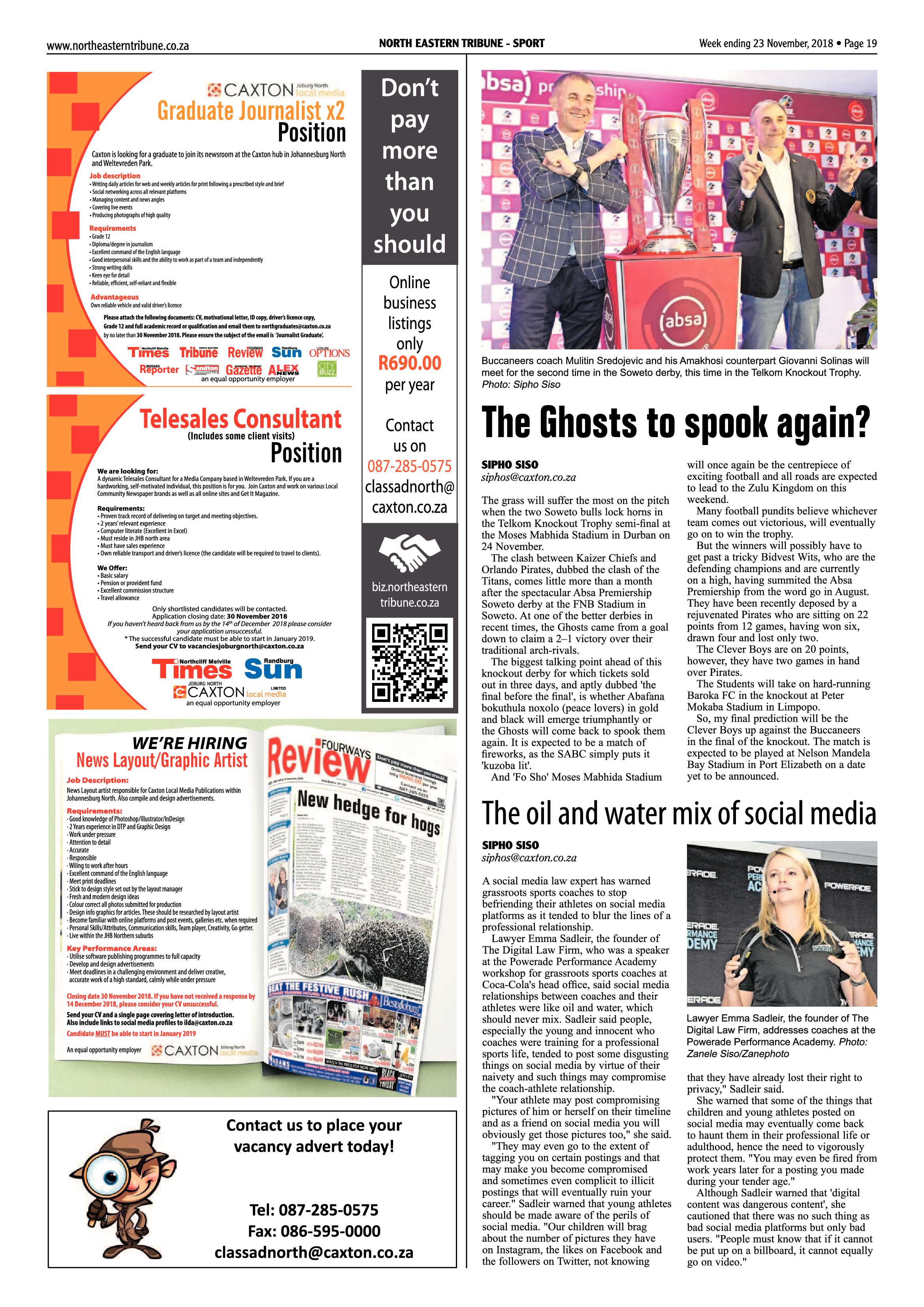 North Eastern Tribune 23 November, 2018 page 19