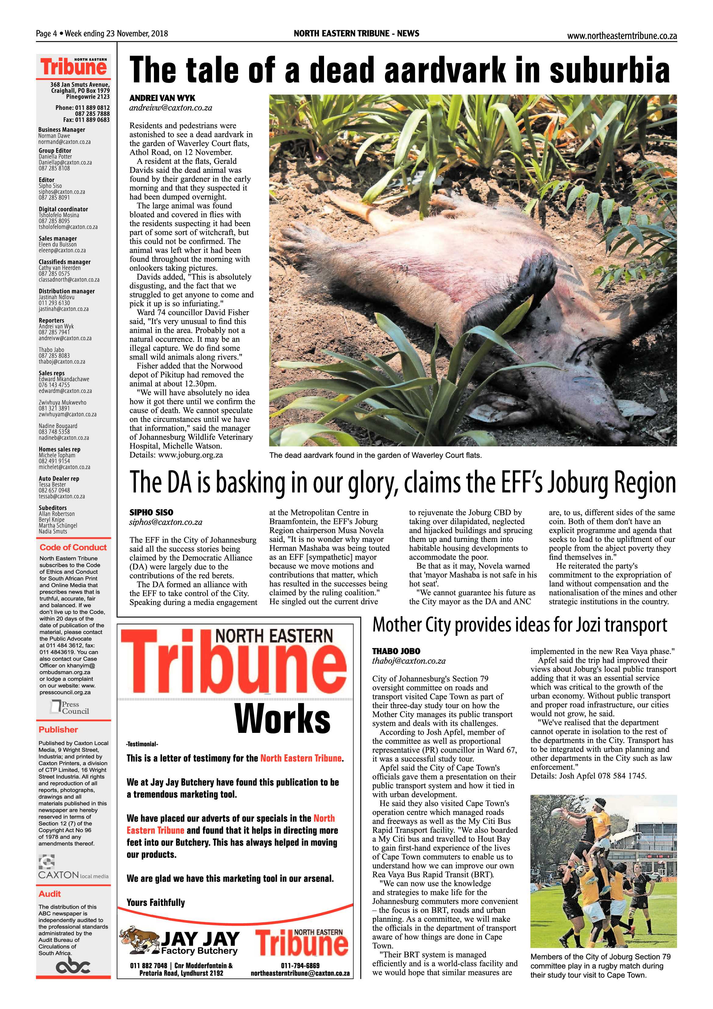 North Eastern Tribune 23 November, 2018 page 4