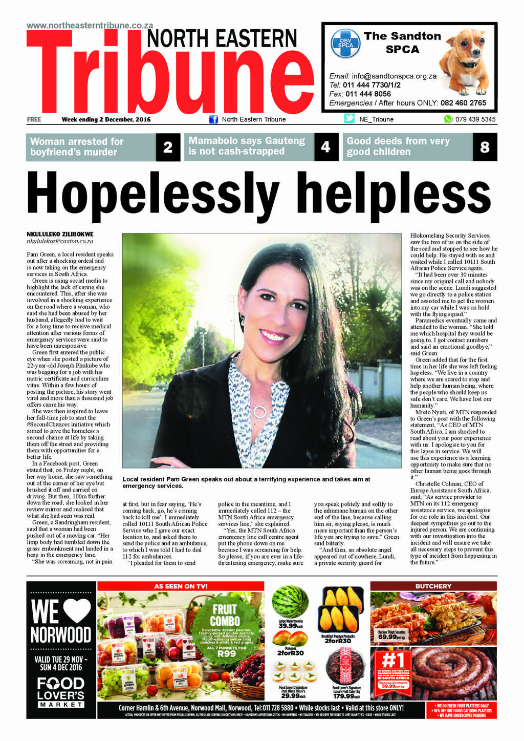 North Eastern Tribune 2 December 2016 page 1
