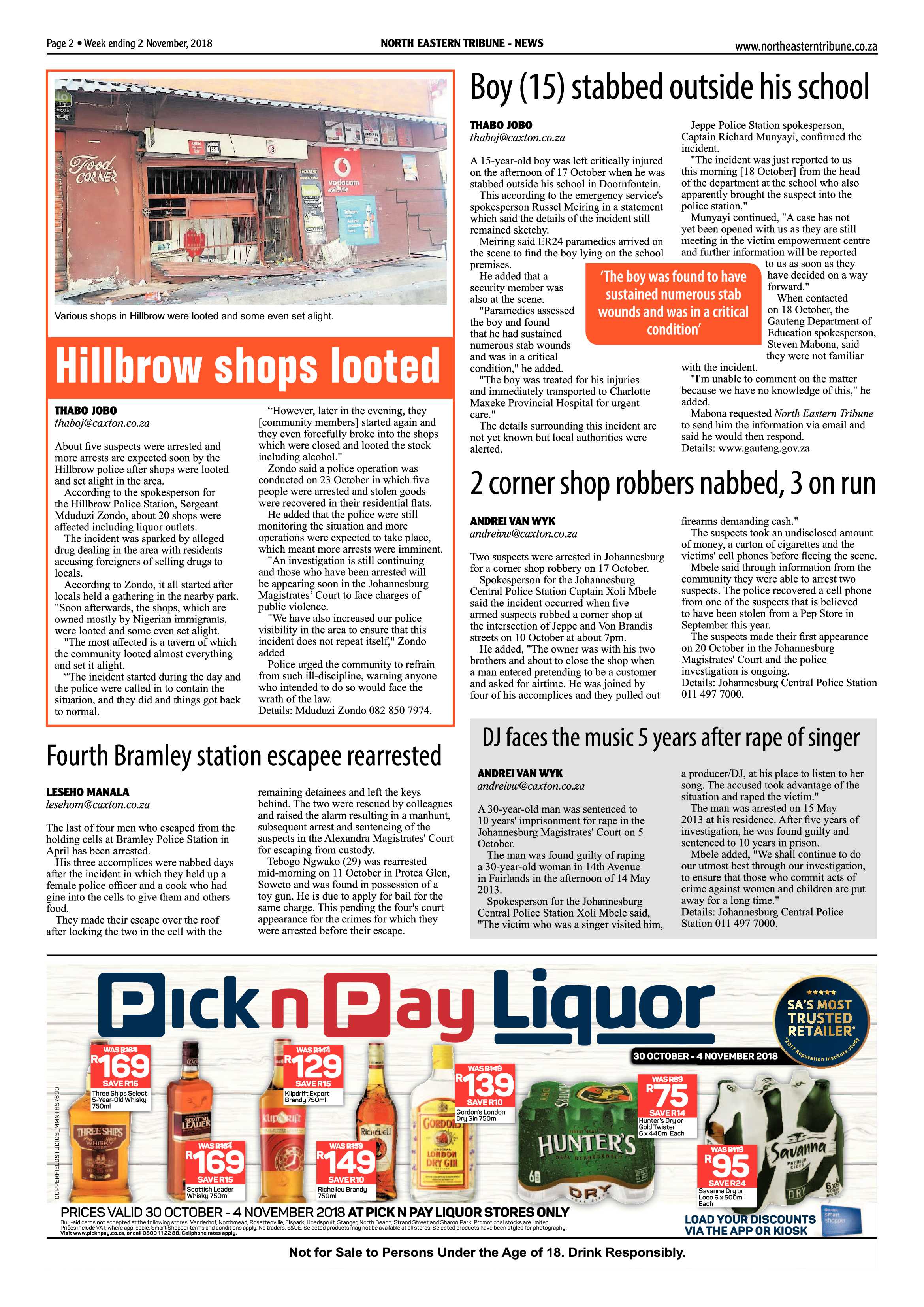 North Eastern Tribune 2 November, 2018 page 2