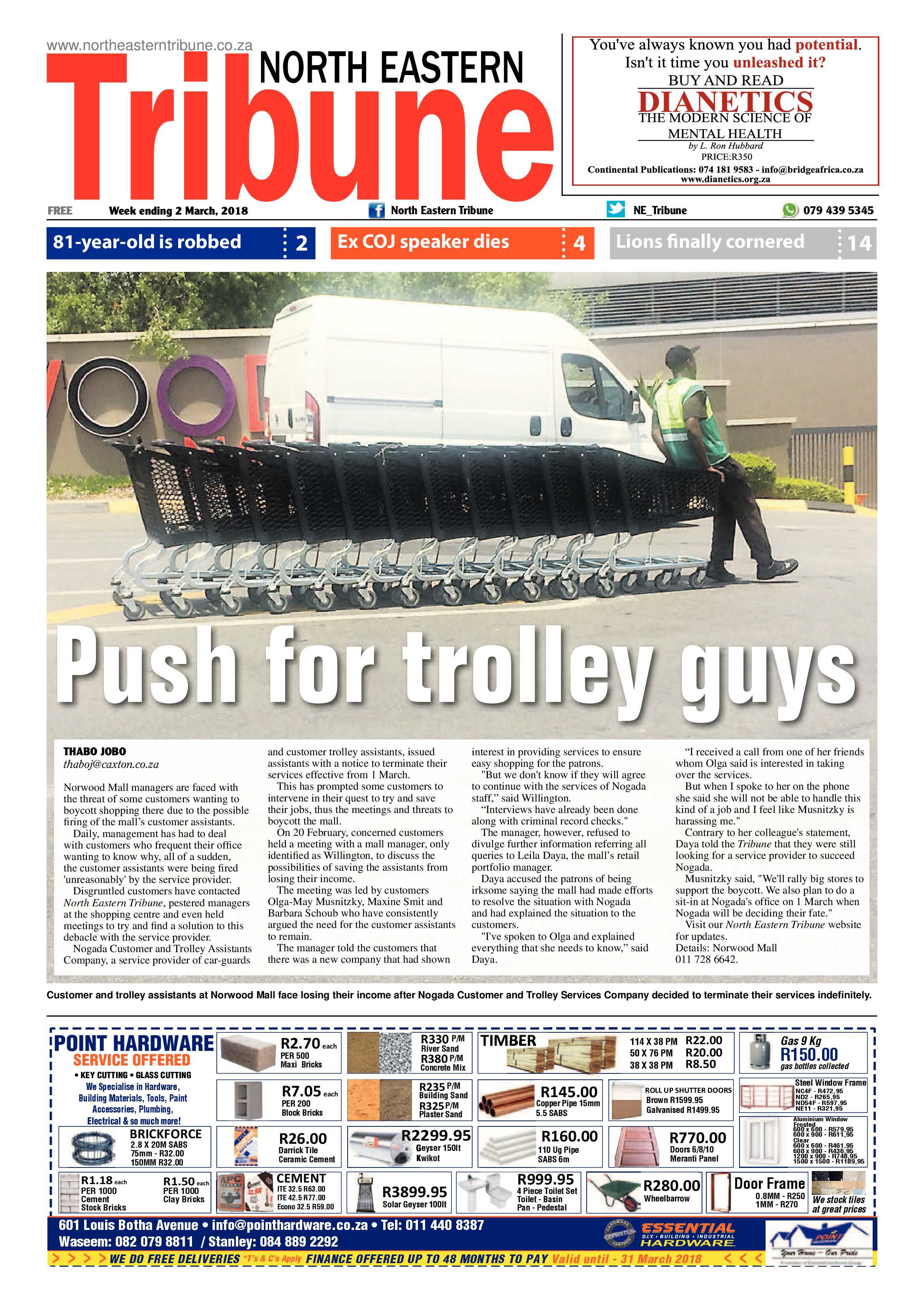 North Eastern Tribune 3 March 2018 page 1