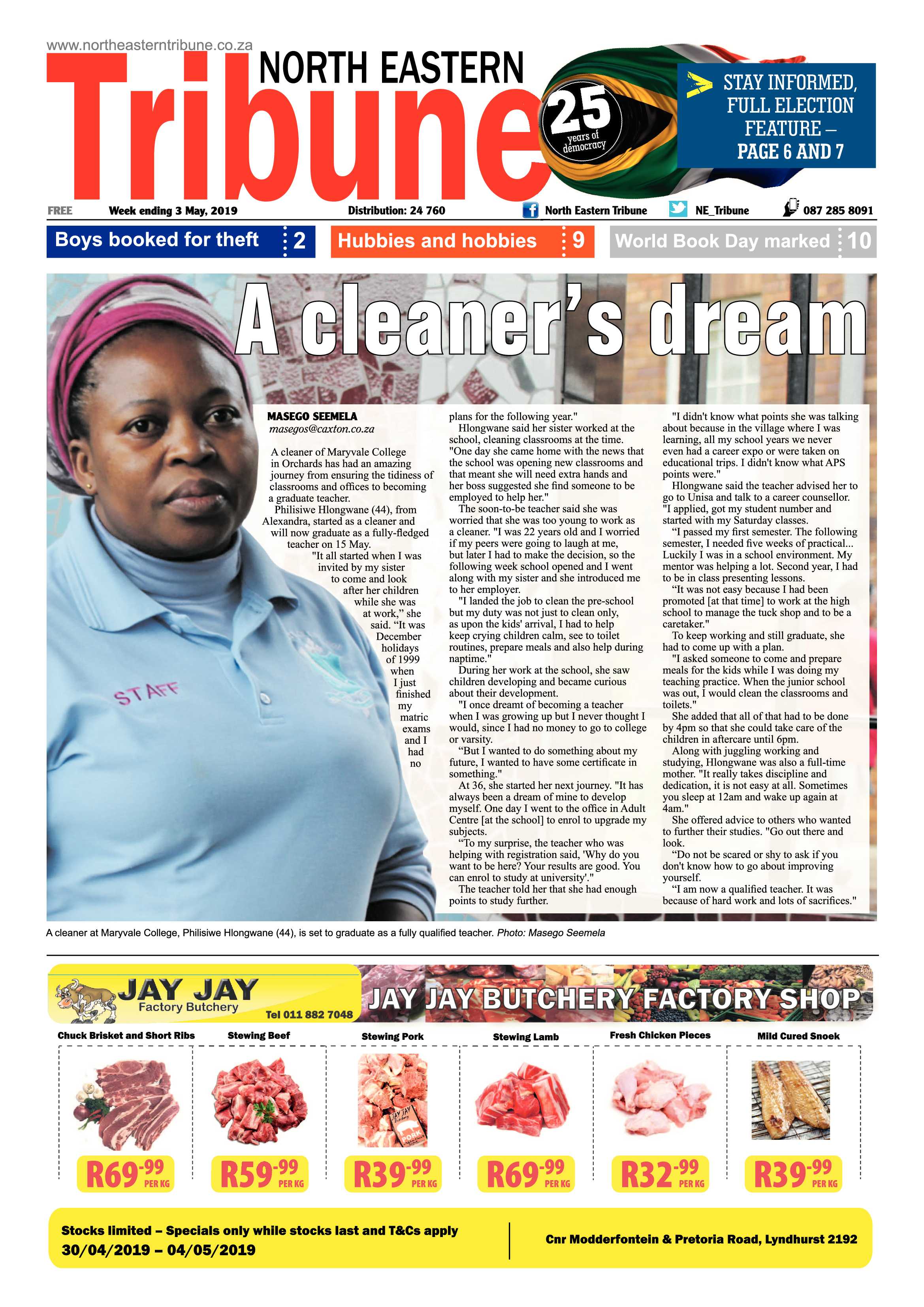 North Eastern Tribune 3 May, 2019 page 1