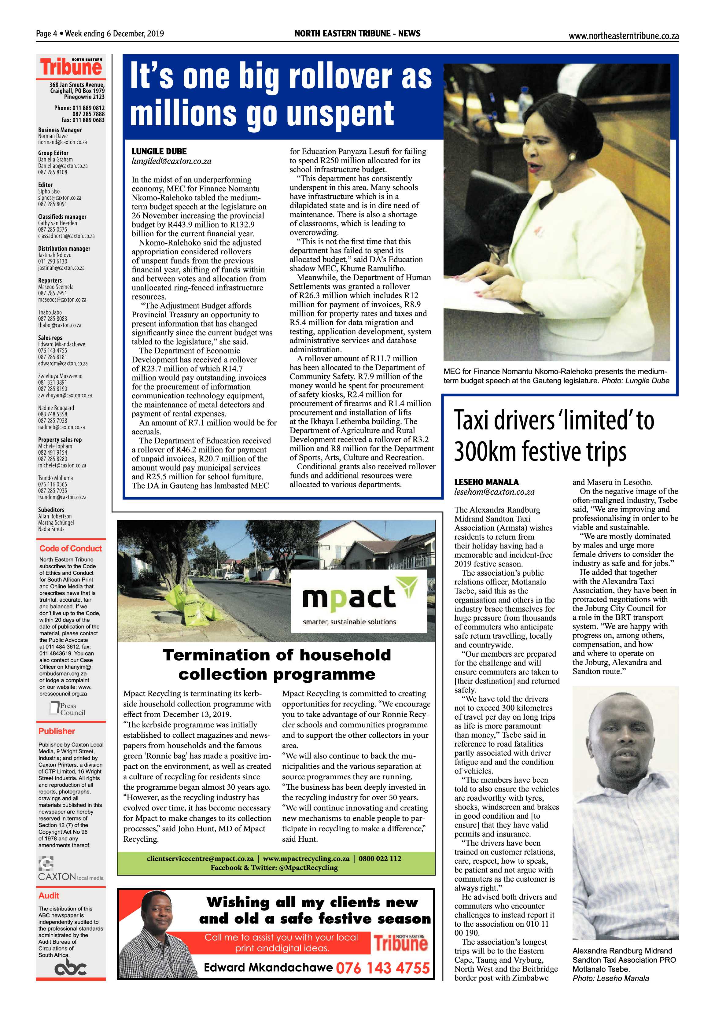 North Eastern Tribune 06 December 2019 page 4