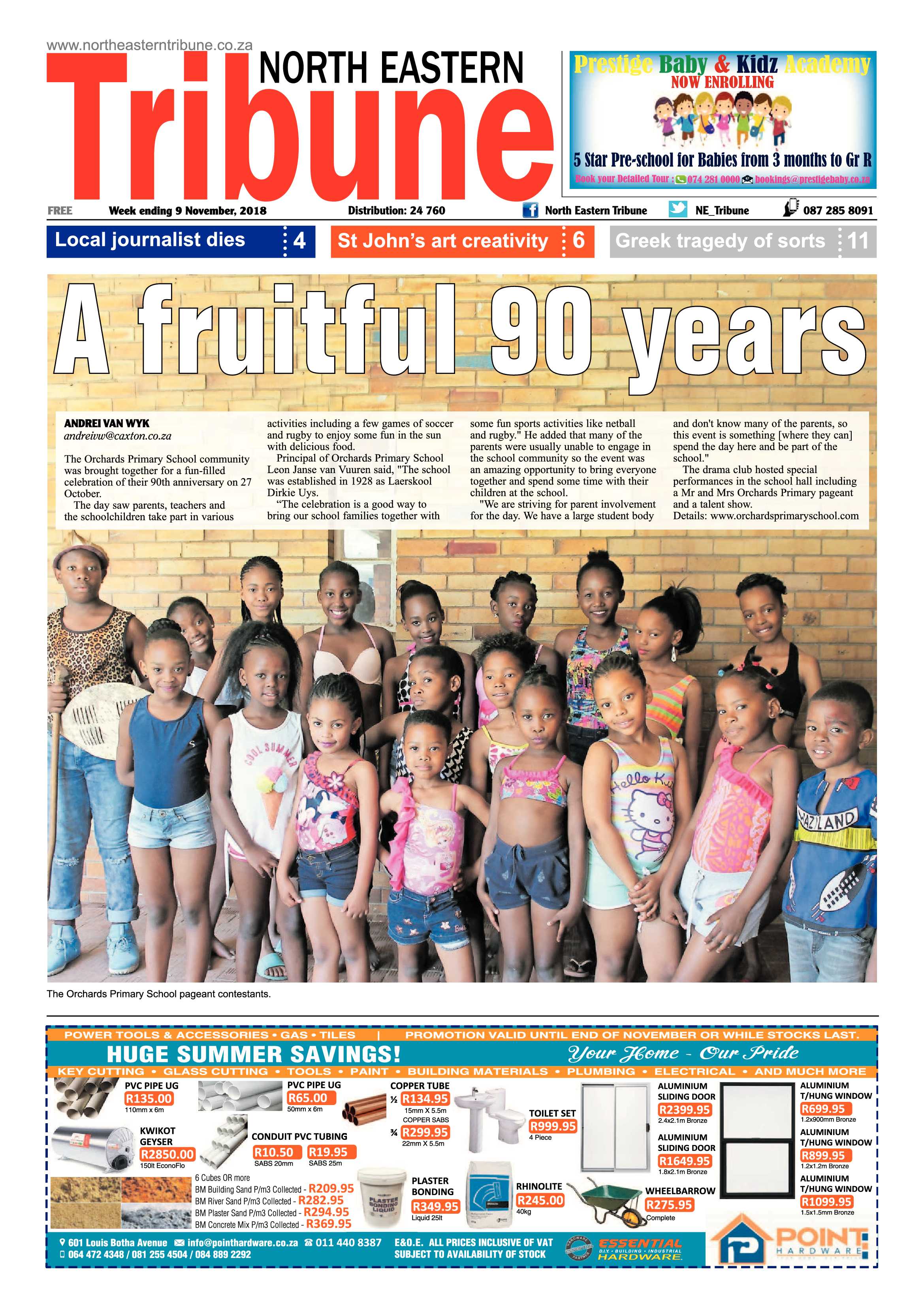 North Eastern Tribune 9 November, 2018 page 1