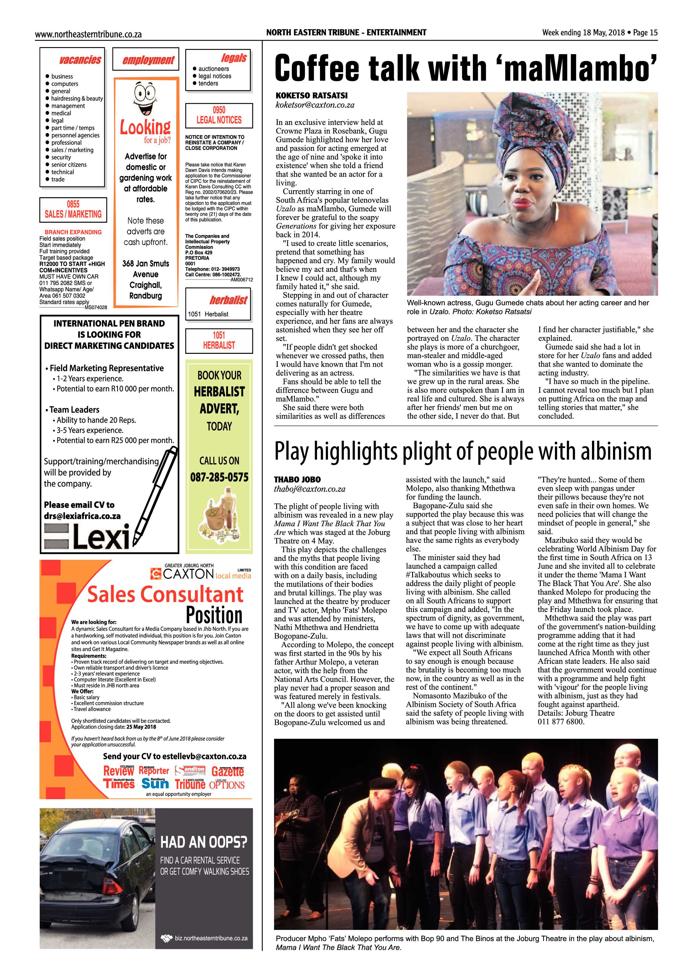 Northeastern Tribune 18 May 2018 page 15