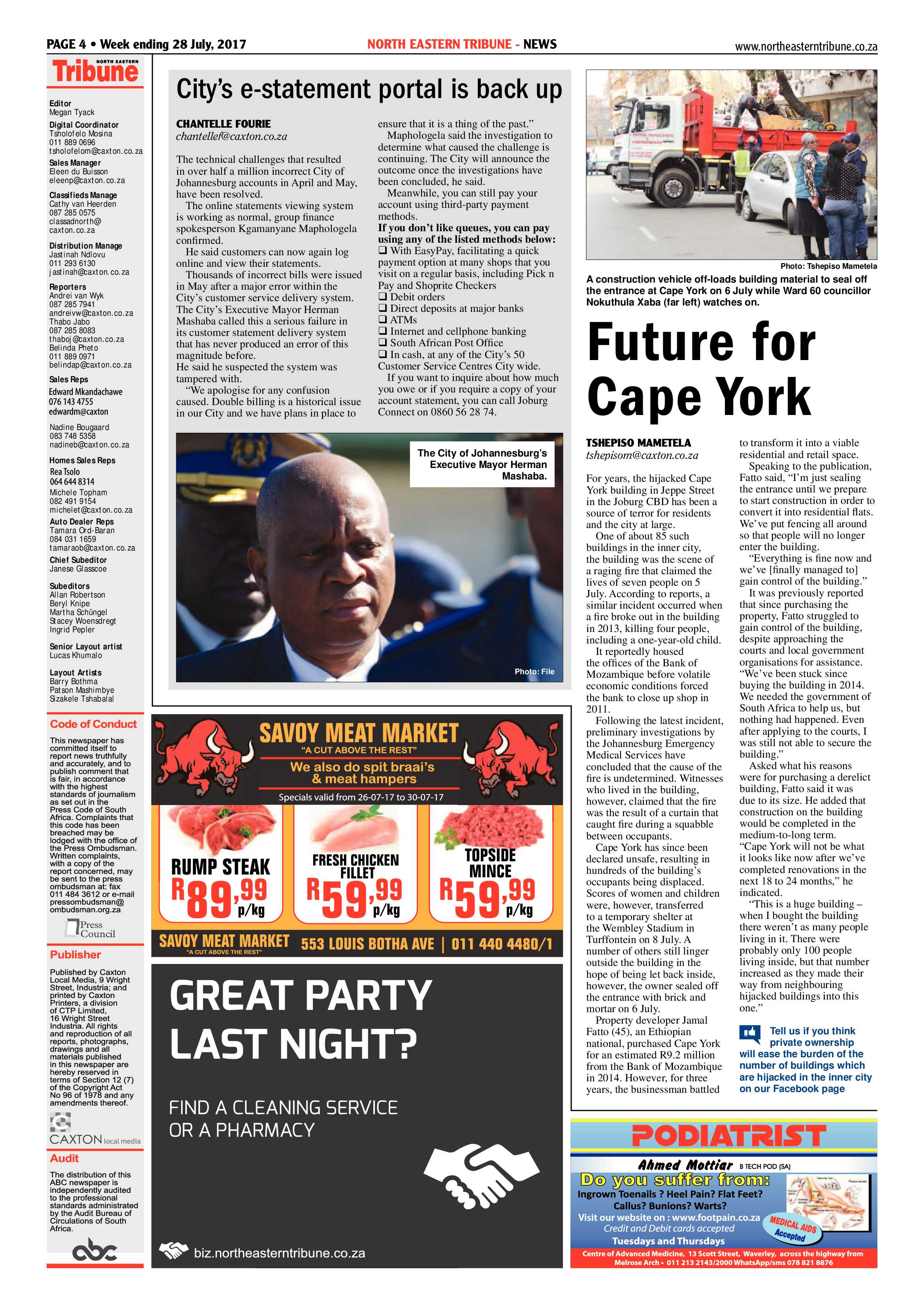 North Eastern Tribune 28 July 2017 page 4