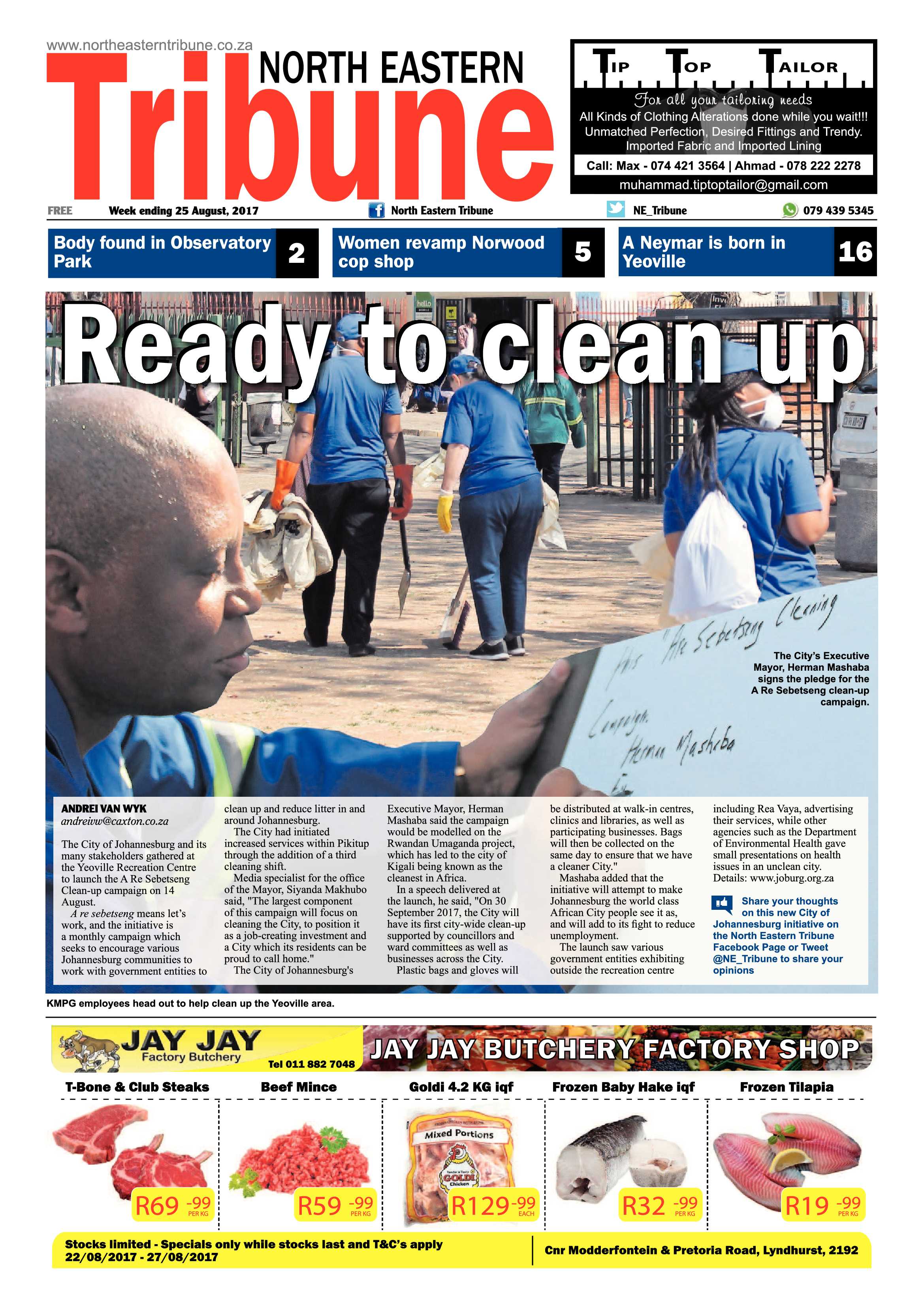 North Eastern Tribune 25 August 2017 page 1